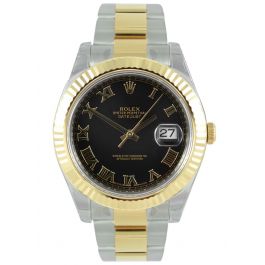 Rolex Datejust II Watch Black Roman Oyster 116333 - Pre-Owned - 2016